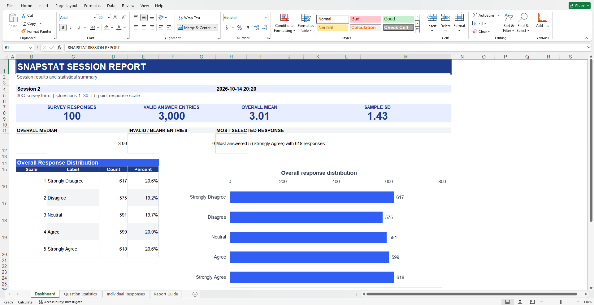 SnapStat survey report exported to Microsoft Excel